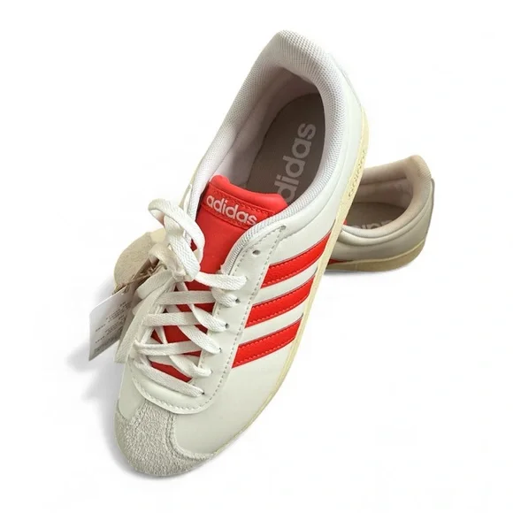NWT! ADIDAS VL COURT BASE TENNIS SHOES Size 7.5 Cloud White / Coral/Red - Picture 3 of 6